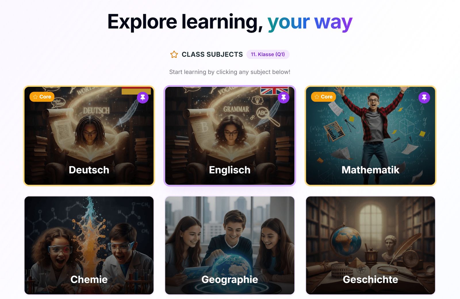 Student subject selector showing available subjects to study